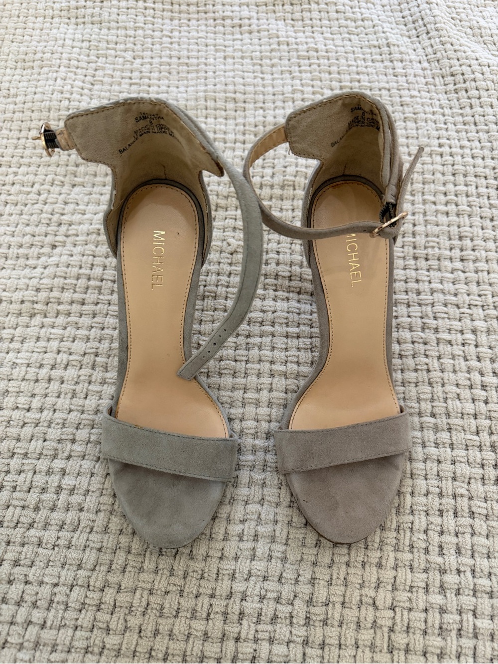 Michaels Taupe Suede Open-Toe Ankle Strap Heels